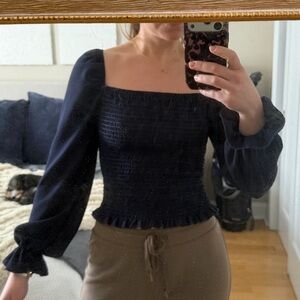 Aqua Navy Smocked Top